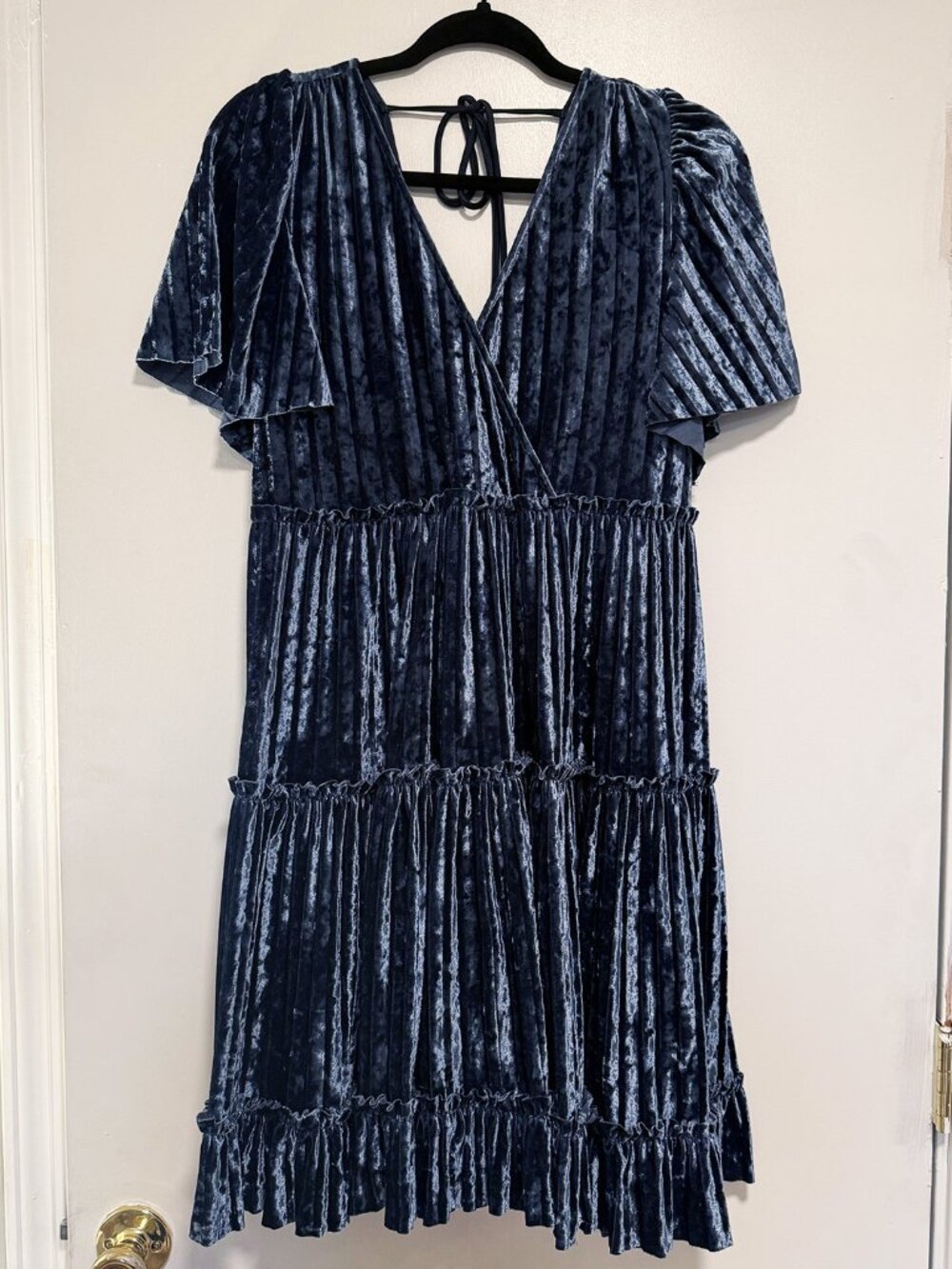 New York & Company Crushed Velvet Tiered Mini Dress, Smokey Slate, M